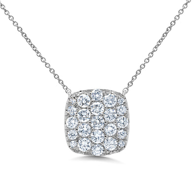14K White Gold Round Diamond 1-1/10CT Pave Cluster Necklace