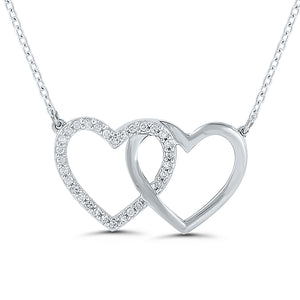 Sterling Silver Round Diamond 1/10CT Double Heart Necklace