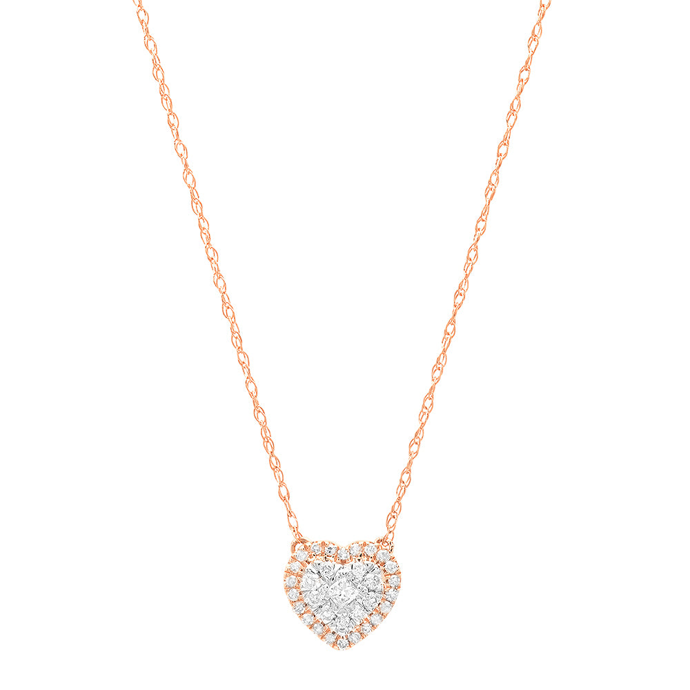 10K Rose Gold Diamond Heart 1/7 CT Necklace