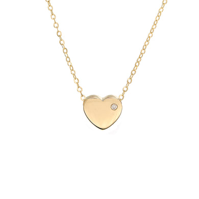 14K Yellow Gold Round Diamond Bezel Heart Adjustable Necklace