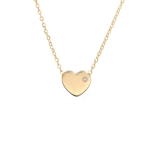 14K Yellow Gold Round Diamond Bezel Heart Adjustable Necklace