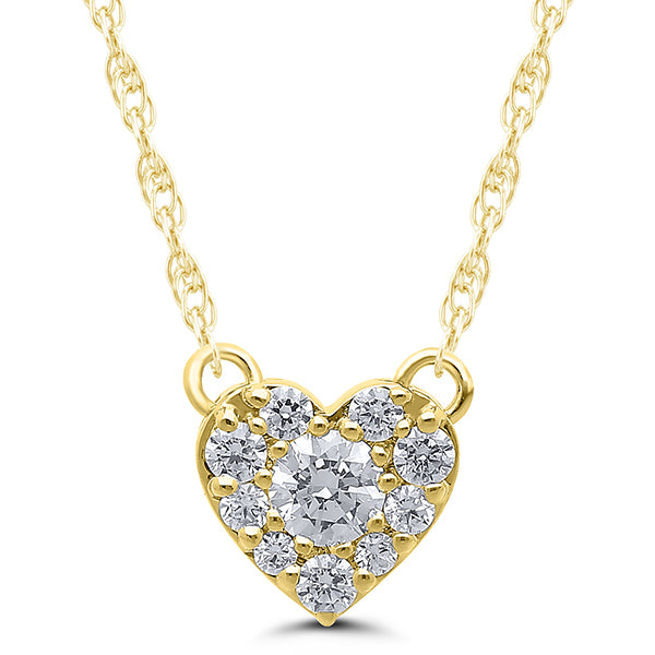 10K Yellow Gold Round Diamond 1/4CT Heart Cluster Necklace