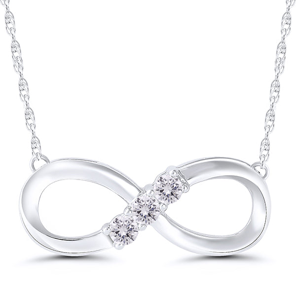 10K White Gold 3 Round Diamond 1/10CT Infinity Pendant