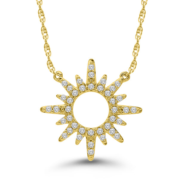 10K Yellow Gold Round Diamond 1/8CT Sun Necklace