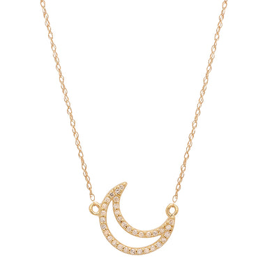 10K Yellow Gold Round Diamond 1/10 CT Moon Necklace