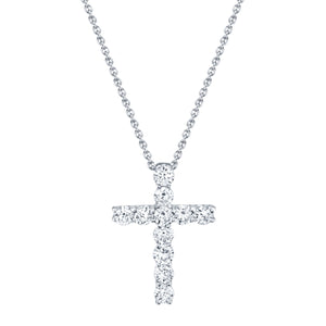 14K White Gold Round Diamond 1/3CT Cross with Chain