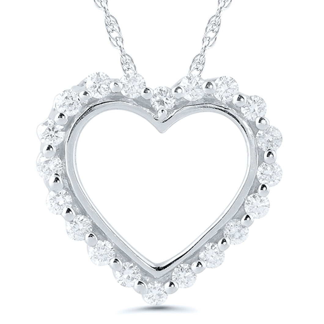 10K White Gold Round Diamond 1/10 CT Heart Pendant