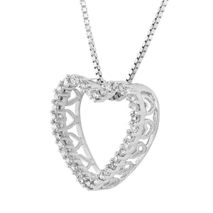 Sterling Silver Round Diamond 1/5CT Heart Pendant with Chain