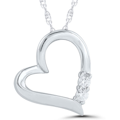 10K White Gold Round Diamond 1/10CT Heart Pendant with Chain