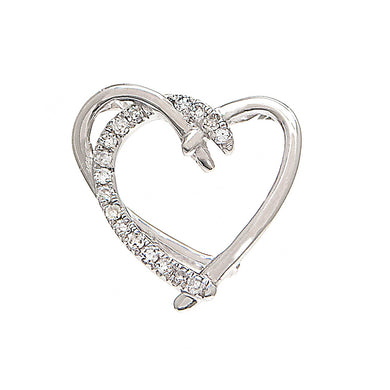 14K White Gold Round Diamond Open Heart Pendant with Chain