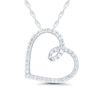 10K White Gold Round Diamond 1/7CT Open Heart Pendant