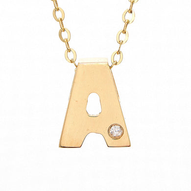 14K Yellow Gold Round Diamond Initial Necklace