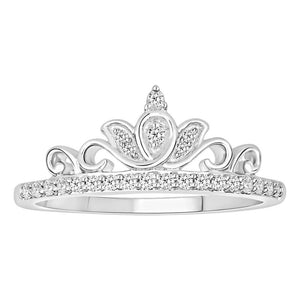 10K White Gold Round Diamond 1/5CT Tiara Crown Ring