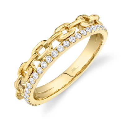 14K Yellow Gold Round Diamond 1/4CT Link and Prong Set Double Ring