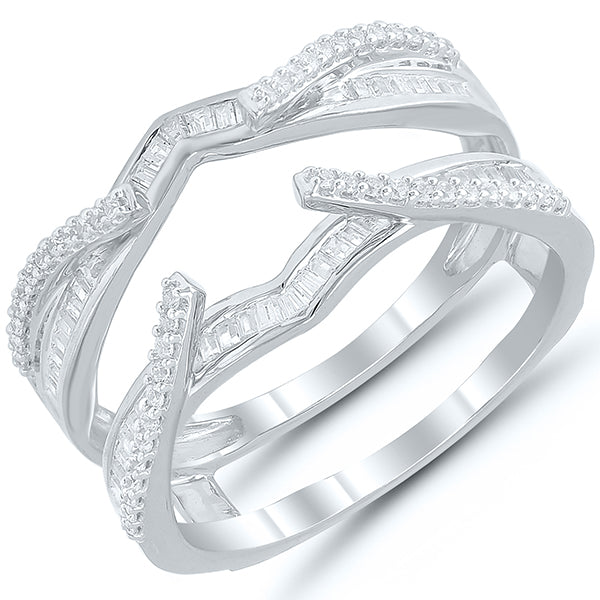 10K White Gold Baguette & Round Diamond 1/2CT Channel & Prong Set Ring Guard