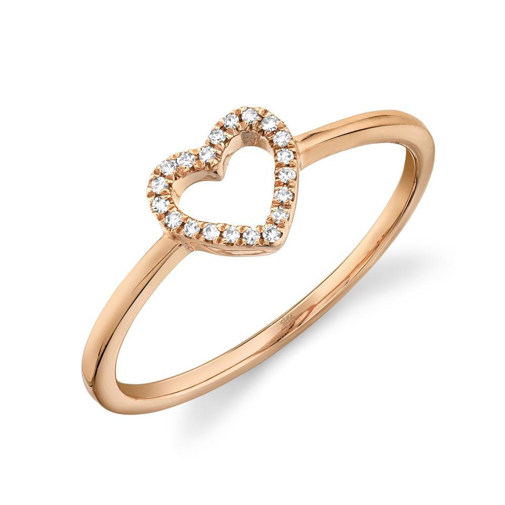 14K Rose Gold Round Diamond Open Heart Ring
