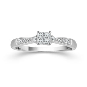 10K White Gold Princess Cut & Round Diamond 1/6CT Ring
