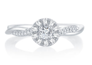 10K White Gold Round Diamond 3/8CT Infinity Shank Halo Engagement Ring