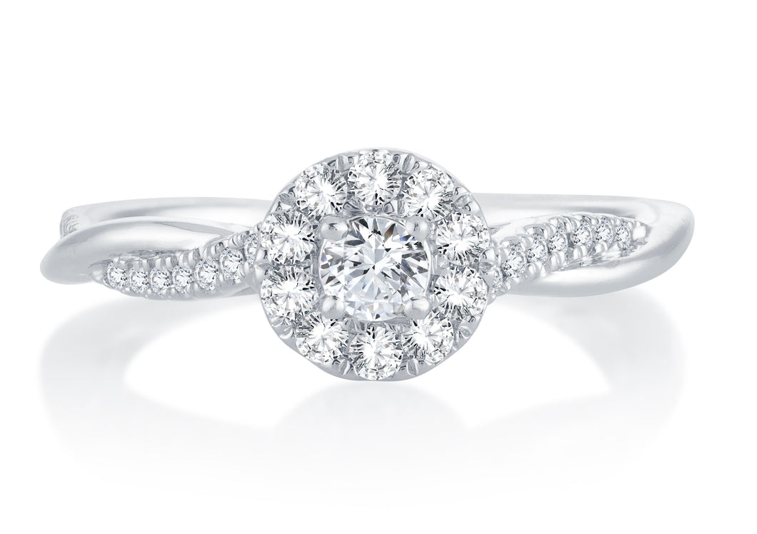 10K White Gold Round Diamond 3/8CT Infinity Shank Halo Engagement Ring