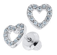 Sterling Silver Round Cubic Zirconia Open Heart Kids Earrings