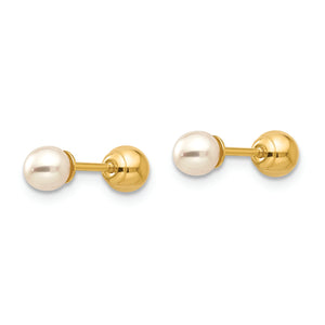 14K Yellow Gold Freshwater Pearl & Gold Ball Reversible Kids Earrings