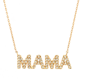 14K Yellow Gold, Round Diamond "MAMA" Necklace