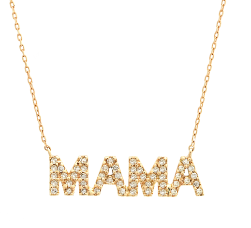 14K Yellow Gold, Round Diamond "MAMA" Necklace