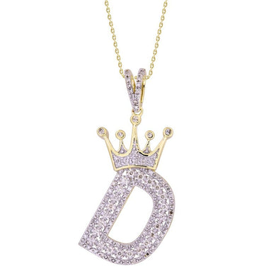 10K Yellow Gold Round Diamond 3/8CT "D" Pendant with Crown