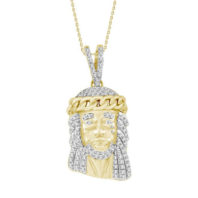 10K Yellow Gold Round Diamond 1/4CT Jesus Head Pendant