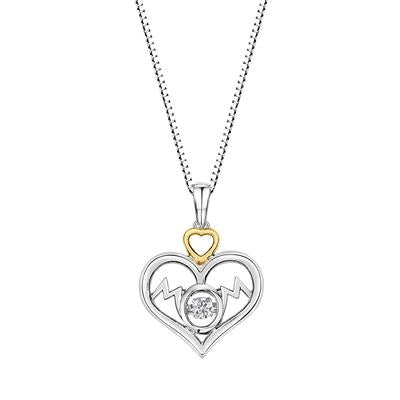 Sterling Silver/Yellow Plated Round Diamond Mom Heart Pendant