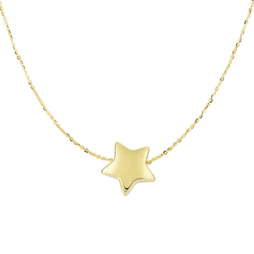 14K Gold Polished Puffed Star Necklace