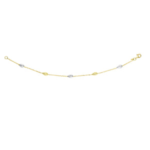 14K Two-tone Gold Diamond Cut Bead Pear Shape Station Bracelet