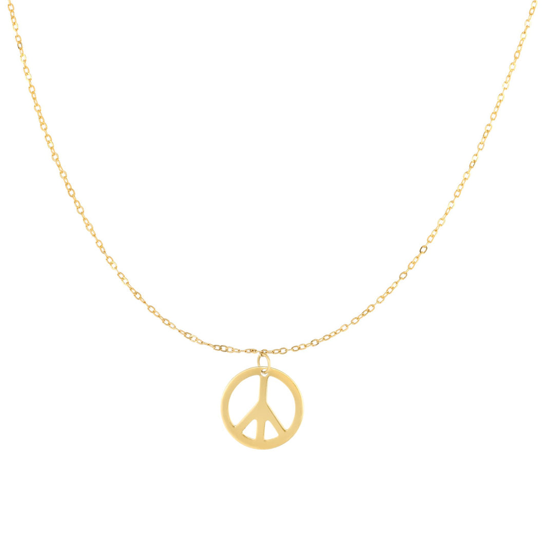 14K Gold Polished Peace Sign Necklace