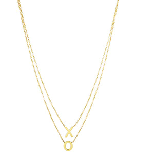 14K Gold Polished X & O Multi-Strand Necklace