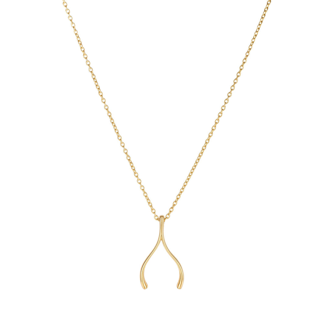 14K Gold Polished Wishbone Necklace
