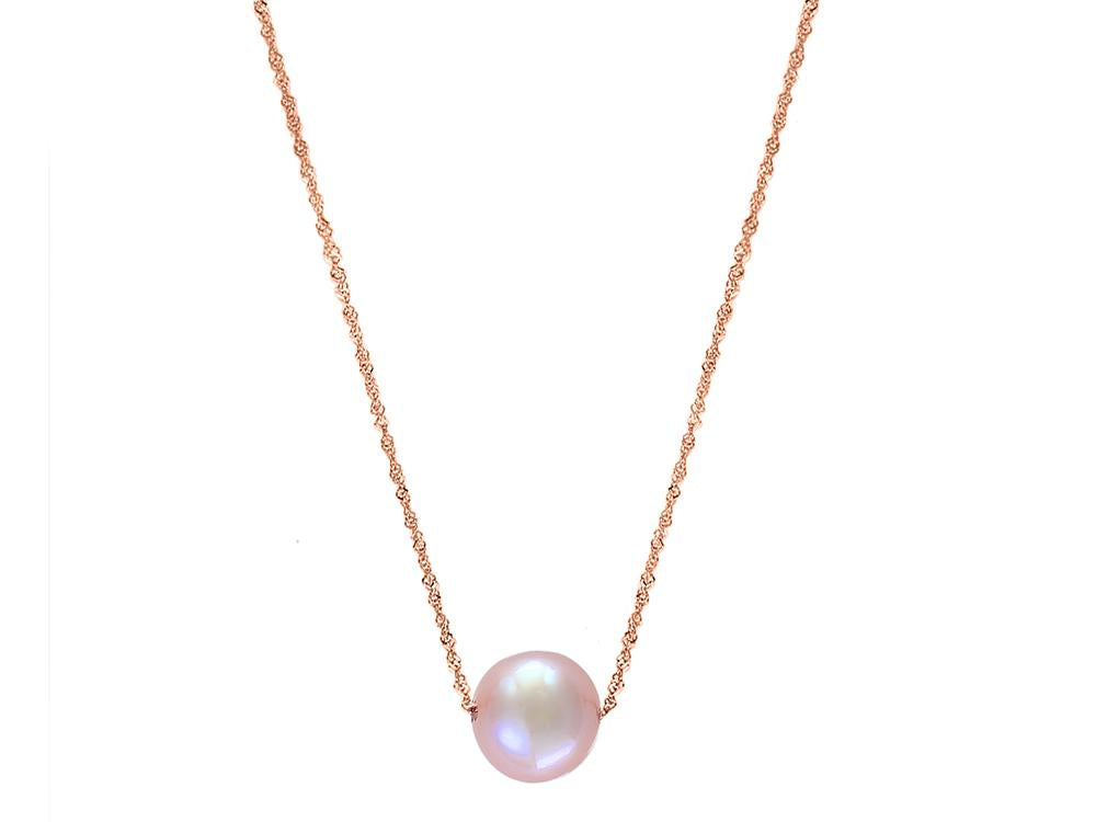 14K ROSE GOLD NATURAL SINGLE PINK FRESH WATER PEARL NECKLACE