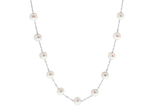 14K WHITE GOLD WHITE FRESH WATER PEARL NECKLACE