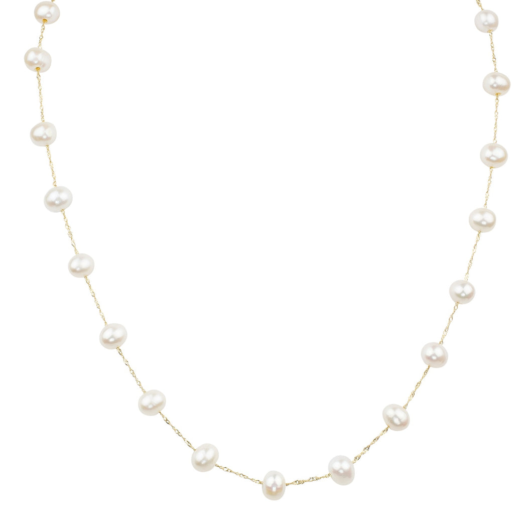 14K YELLOW GOLD WHITE FRESH WATER PEARL NECKLACE