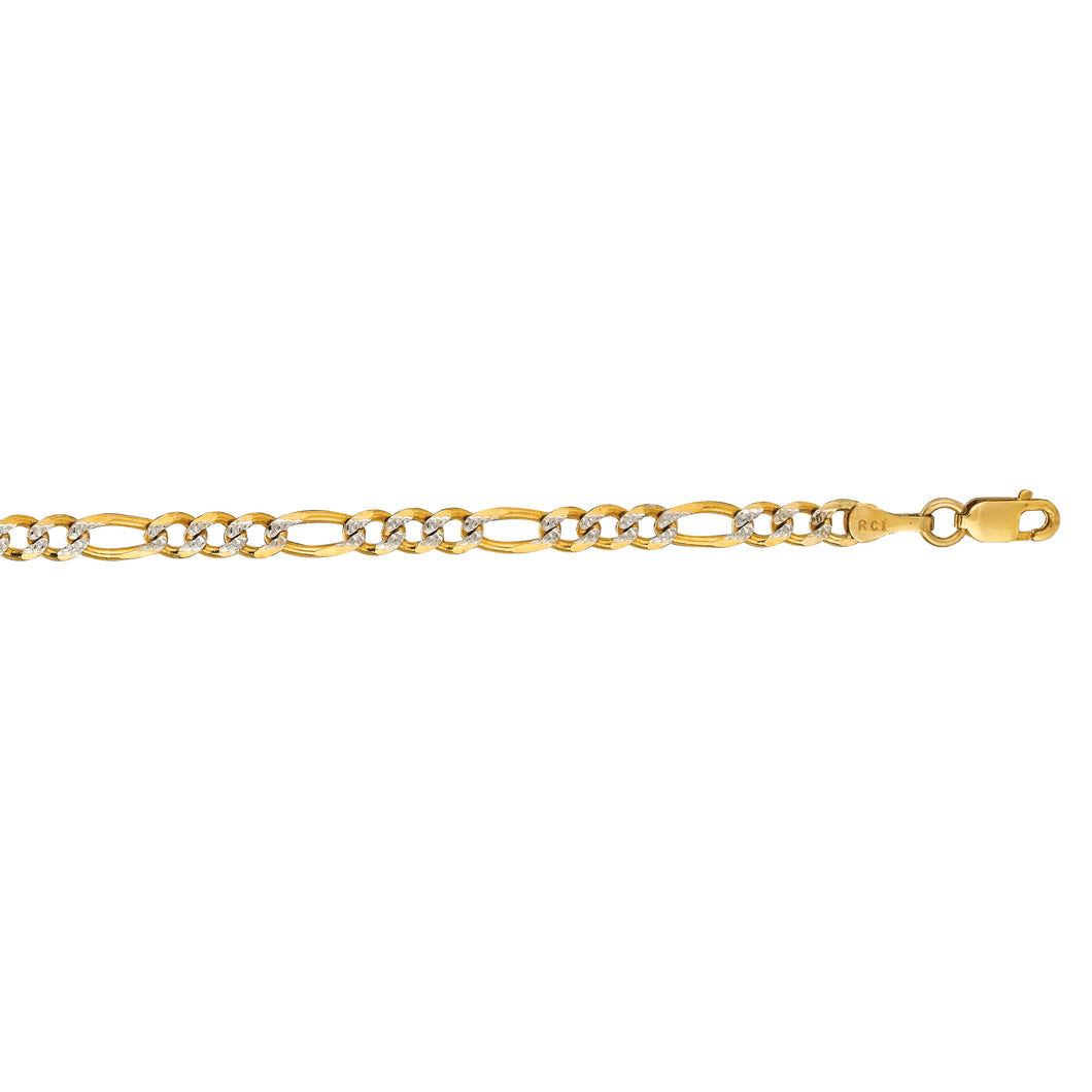 14K Gold 3.65mm White Pave Figaro Chain