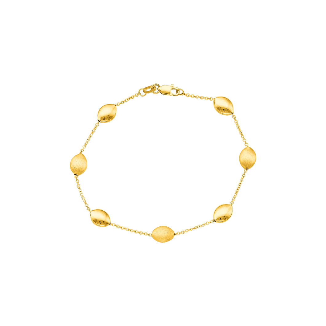14K Tri-color Gold Satin Pebble Strand Bracelet