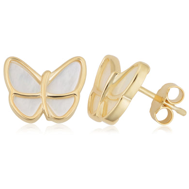 14K Yellow Gold Mother of Pearl Butterfly Earrings