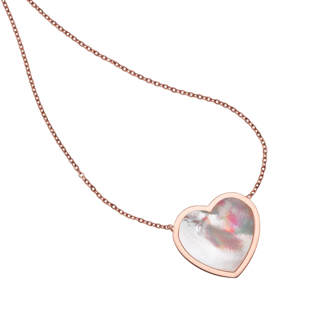 14K Gold Mother of Pearl Heart Necklace