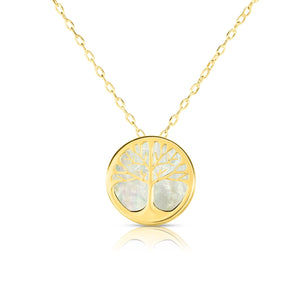 14K Gold Tree of Life Mother of Pearl Necklace