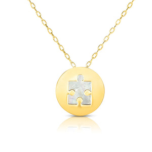 14K Gold Puzzle Piece Mother of Pearl Necklace