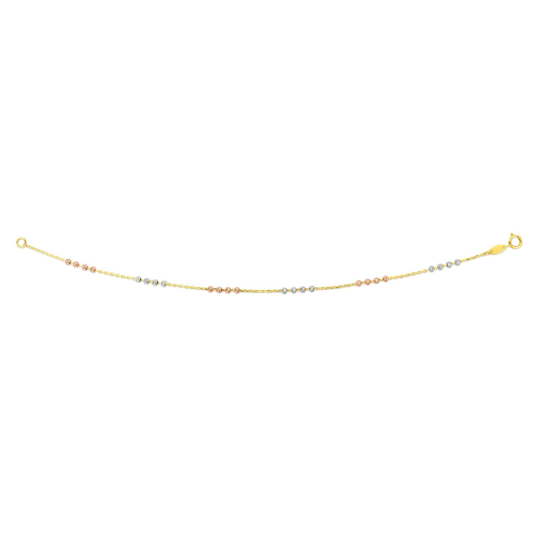 14K Tri-color Gold Diamond Cut Bead Station Necklace
