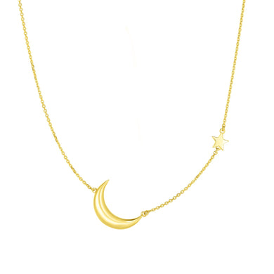 14K Gold Polished Moon Necklace