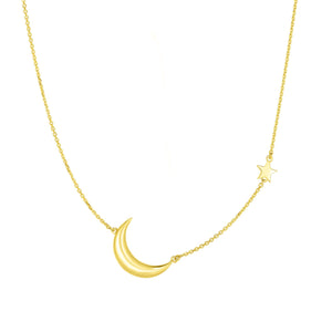 14K Gold Polished Moon Necklace