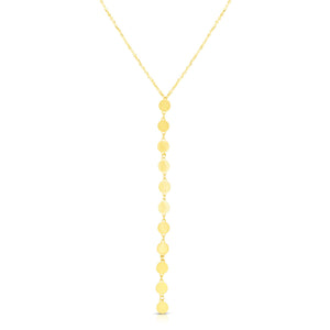 14K Gold Polished Mirror Chain Drop Lariat Necklace