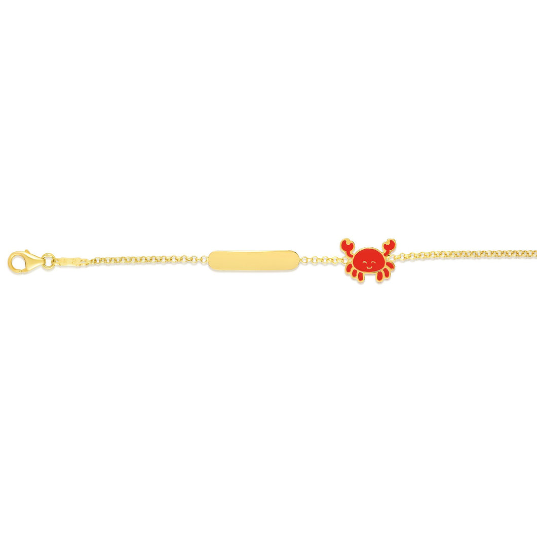 14K Gold Enamel Crab ID Bracelet
