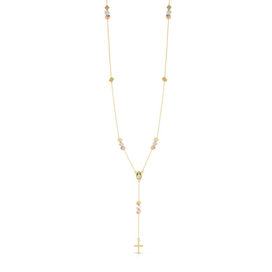 14K Tri-color Gold Cube Rosary Inspired Lariat Necklace